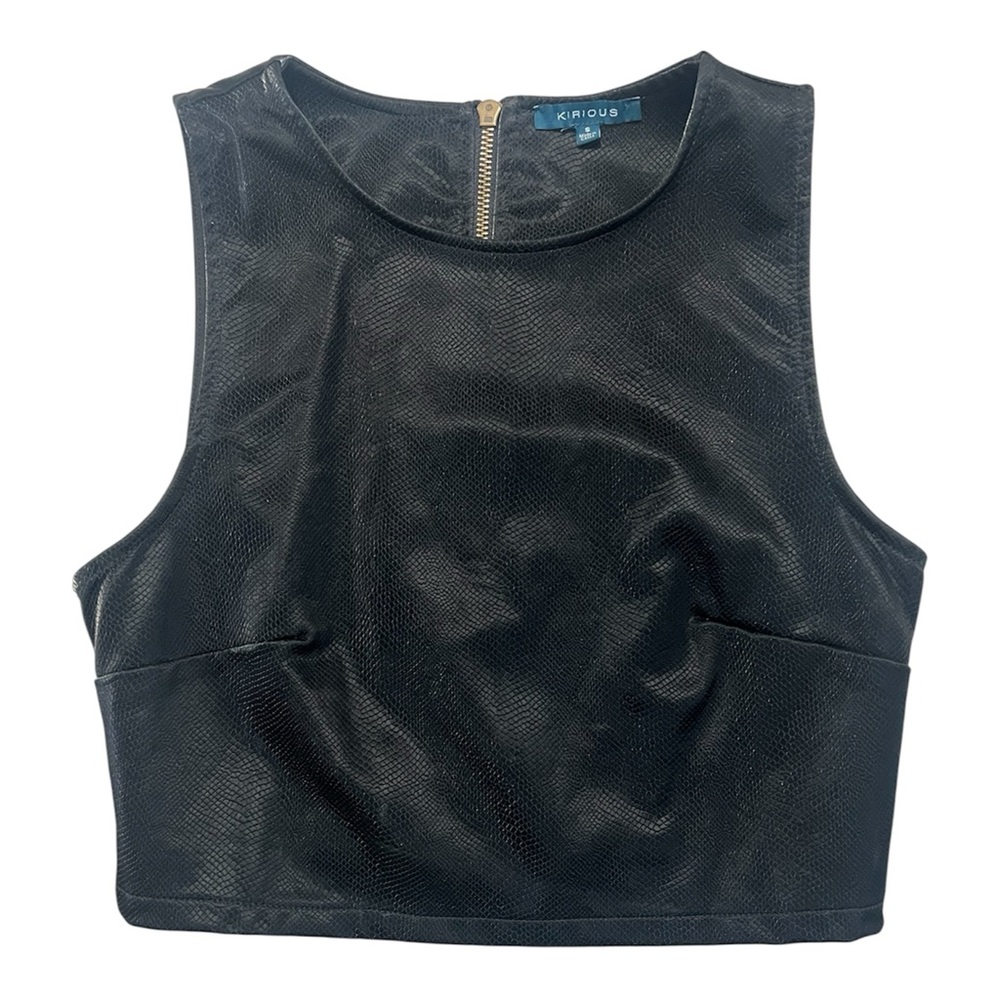 Kirious Los Angeles Black Faux Leather Crop Top w/ back zipper. Size Small